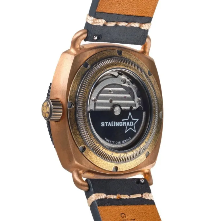 Bronze Defender 200M Green Dial Brown Leather Strap