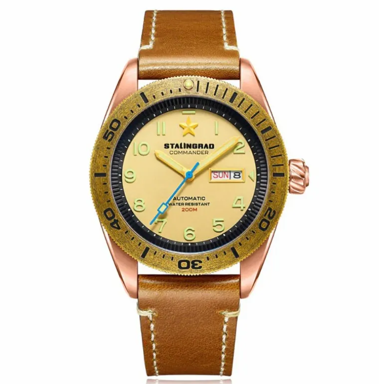 Commander Beige Dial Brown Leather Strap