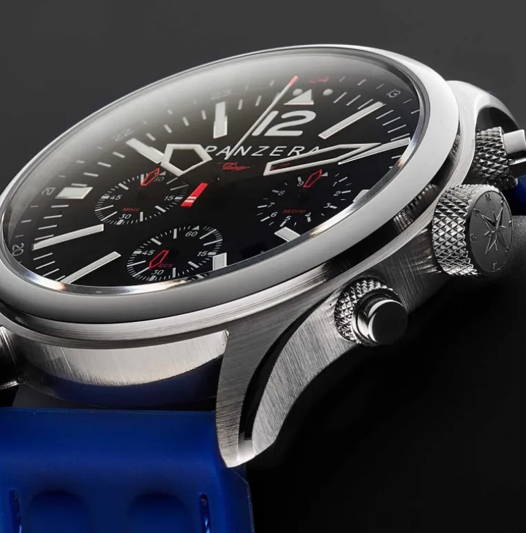 Flieger 46 Chronograph Steel Black Leather