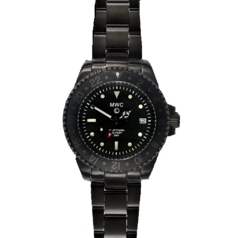 GMT Dual Timezone Military Watch in Black PVD (Bracelet)