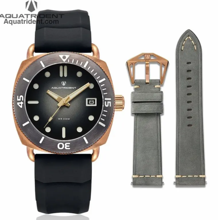 jaws_bronze_watch_black_g_2.webp JAWS Bronze Watch Black Gradient Dial Black Silicon & Grey Genuine Leather Strap 40mm