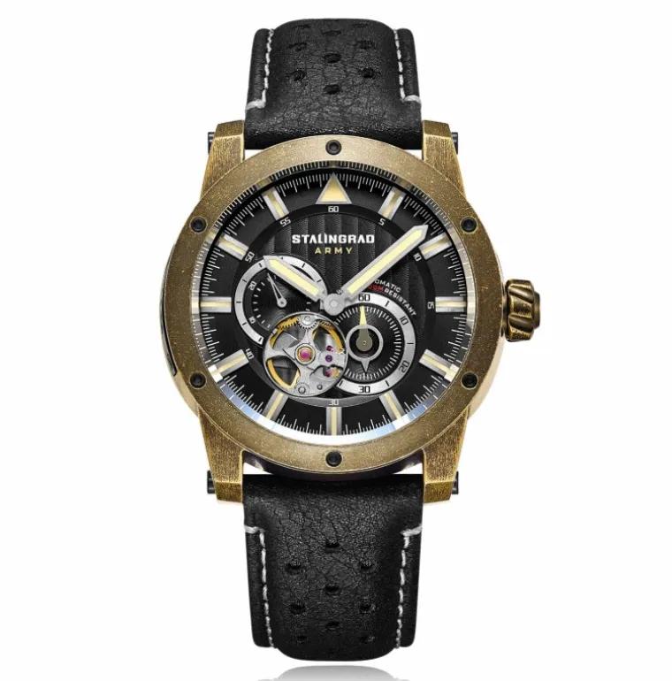 Red Army Black Dial Black Leather Strap