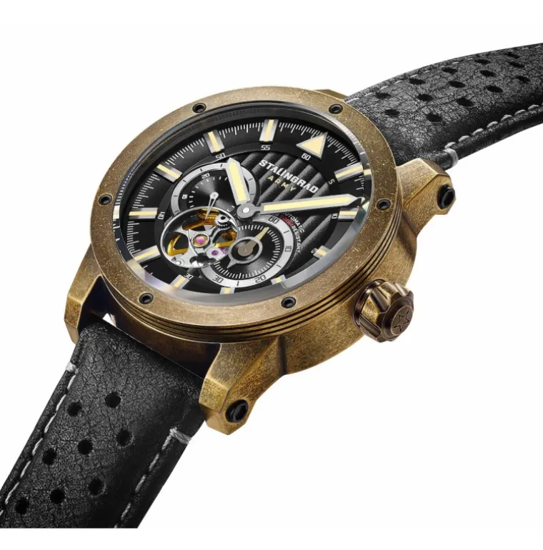 Red Army Black Dial Black Leather Strap