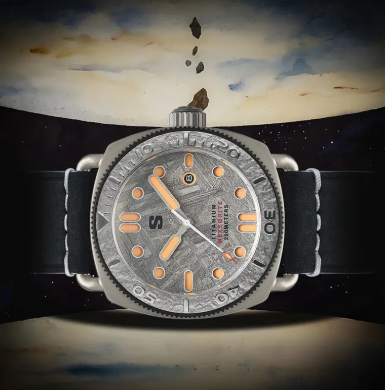 TITANIUM Defender Grey Meteorite Dial Black Leather Strap