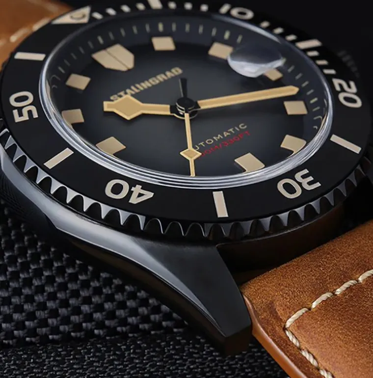 Volga Defender Black Dial Brown Leather Strap